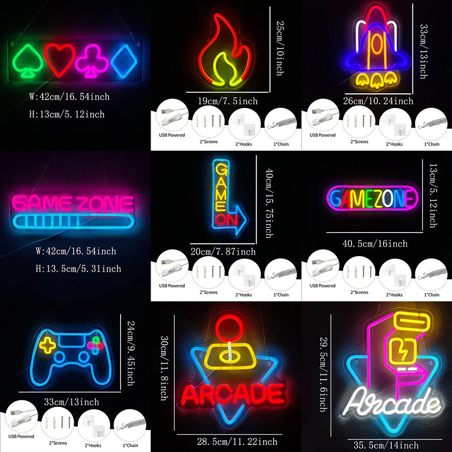 Gaming Neon Sign, Game On Neon Sign for Game Room Decor - LED Game Neon Sign for Teen Boy Room Decor, Gamer Wall Decor