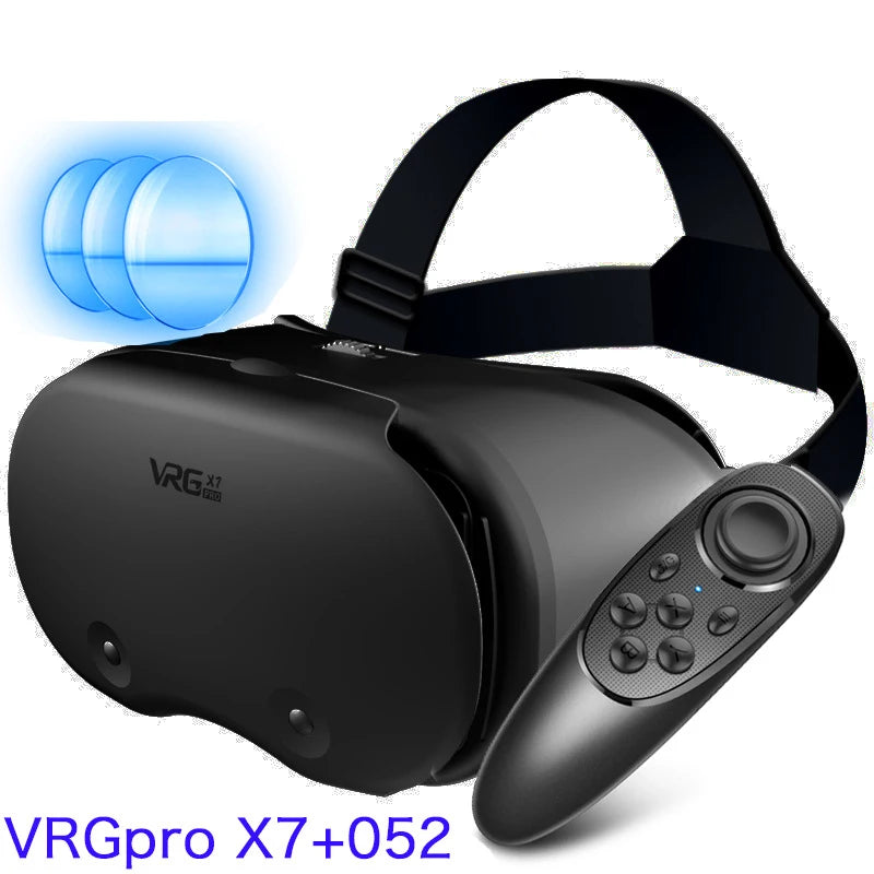 VRG Pro X7 3D Helmet Virtual Reality VR Glasses Smartphone Lense With Controller Headphone For 5 To 7 Inches Blue Light Glasses