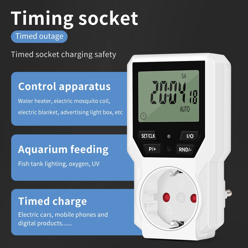 Electronic Timer Switch LCD Digital Time Control Energy Saving  Manager Programmable Socket EU Plug Automatic Surge Protector