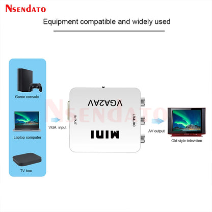 1080P Mini Video Convertor VGA to RCA AV Video Converter Conversor with 3.5mm Audio VGA2AV / CVBS + Audio to PC HDTV Converter