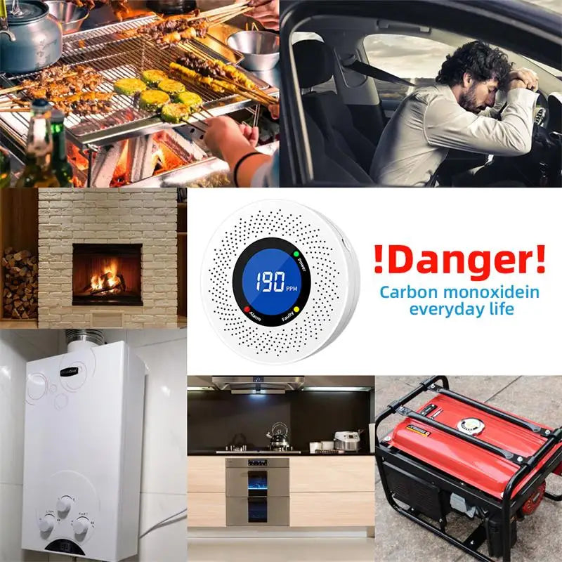 Security Protection Carbon Monoxide Detector CO Monitor Poisoning Alarm LCD Digital Display Home Indoor Real-Time Control
